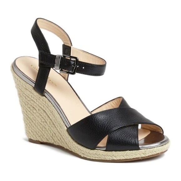 COLE HAAN HART CRISS CROSS LEATHER ANKLE STRAP JUTE ESPADRILLE WEDGE HEELS - Picture 1 of 15